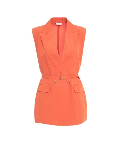 Liu •jo Liu Jo Tailored Vest With Belt And Decorative Accents In Brick Red