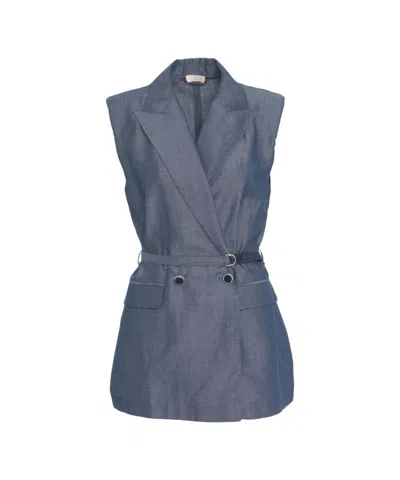 Liu •jo Liu Jo Tailored Vest With Waist Belt In Denim
