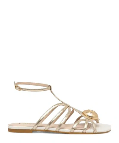 Liu •jo T-bar Logo Detail Sandals In Gold