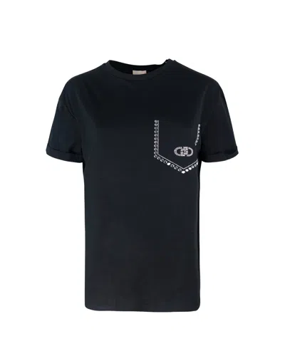 Liu •jo Liu Jo T Shirt Con Strass Nera In Black