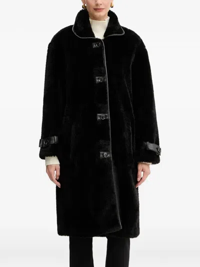 Liu •jo Teddy Button Cuff Coat In Black