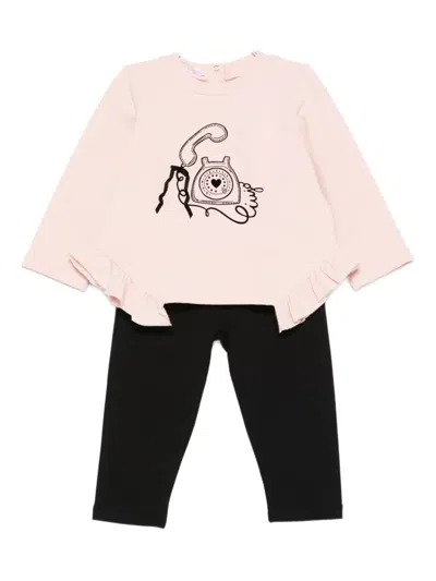 Liu •jo Babies' Telephone-print Trouser Set In Black
