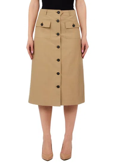 Liu •jo Tencel Midi Skirt With Front Button Closure And Flap Pockets In Brown