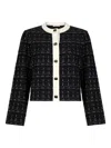 Liu •jo Textured Black And White Checkered Jacket With Contrasting Trims In Black