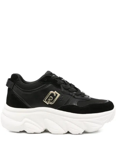 LIU •JO TEXTURED BLACK SNEAKERS WITH PLATFORM SOLE