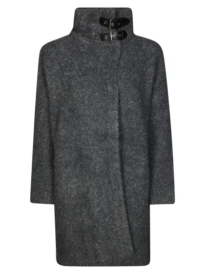 Liu •jo Textured Boucle Knit Coat With Classic Collar In Gray