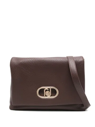 Liu •jo Liu Jo Textured Brown Shoulder Bag With Logo Plaque