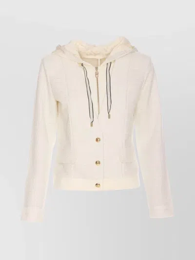 Liu •jo Textured Fabric Hooded Jacket With Front Pockets In Blanco