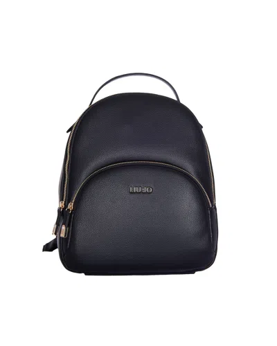 Liu •jo Textured Faux Leather Backpack With Adjustable Straps In Black