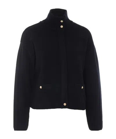 Liu •jo Textured High-neck Knit Casual Jacket In Blue