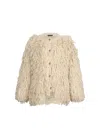 Liu •jo Textured Knit Jacket With Contrast Button Closure In Neutral