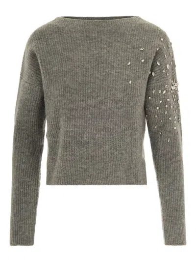 LIU •JO TEXTURED KNIT SWEATER WITH SPARKLING EMBELLISHMENTS