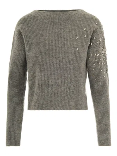 LIU •JO LIU JO TEXTURED KNIT SWEATER WITH SPARKLING EMBELLISHMENTS