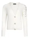 Liu •jo Liu Jo Textured White Sweater With Deep V-neckline And Embellished Shoulder In White