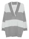 Liu •jo Three-quarter Sleeve Striped V-neck Sweater In Multi