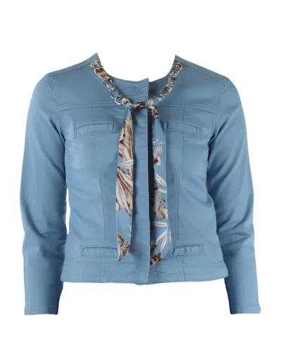 Liu •jo Three-quarter Sleeve Blue Jacket With Floral Scarf Detail In Multi