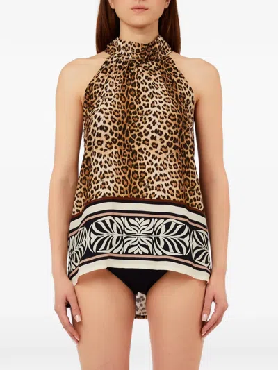 Liu •jo Tie Neck Animal Top In Animal Print