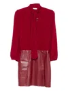 Liu •jo Tie-neck Leather-panel Mini Dress In Red