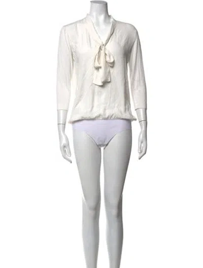Pre-owned Liu •jo Tie Neck Three-quarter Sleeve Blouse In White
