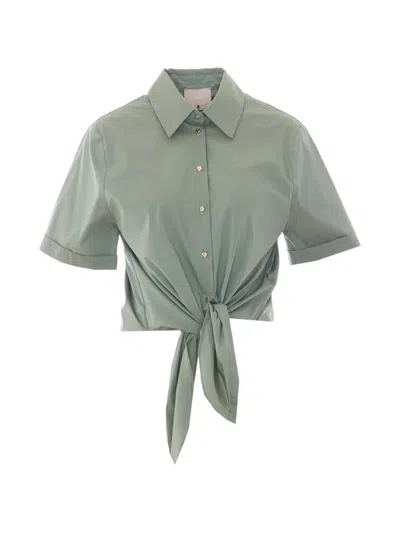 Liu •jo Tie-front Cropped Shirt In Green