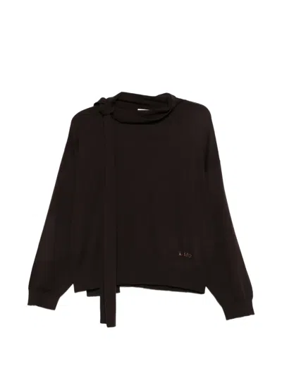 Liu •jo Tie-neck Rhinestone-logo Sweatshirt In Brown