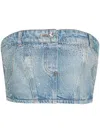 Liu •jo Rhinestoned Strapeless Cropped Top In Blu
