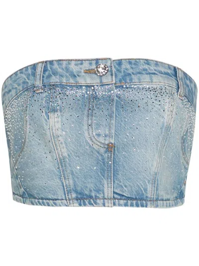 Liu •jo Rhinestoned Strapeless Cropped Top In Blu