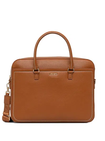 Liu •jo Top-handles Stitched-detail Laptop Bag In Brown