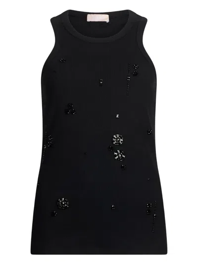 Liu •jo Top With Bejewelled Appliqués In Black