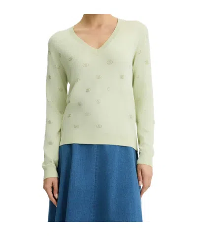 Liu •jo Top With Logo And Gemstones In Green