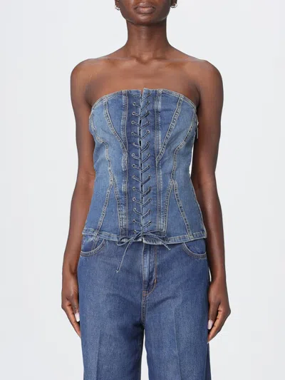 Liu •jo Lace-up Strapless Bustier Top In Blue