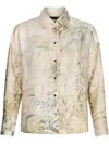 Liu •jo Liu Jo Tropical Print Green Shirt With Classic Collar In Neutrals
