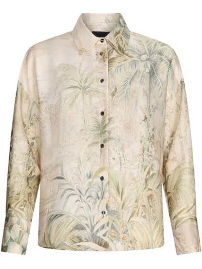 Liu •jo Liu Jo Tropical Print Green Shirt With Classic Collar In Multicolour