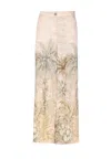 Liu •jo Flared Wide Leg Trousers With Tropical Print In Beige