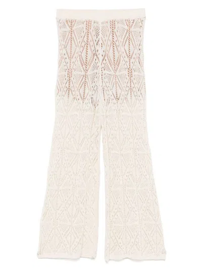 LIU •JO LIU JO COTTON SEMI-PERFORATED TTROUSERS IN SAND BEIGE