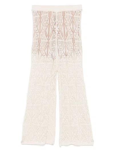 LIU •JO LIU JO COTTON SEMI-PERFORATED TTROUSERS IN SAND BEIGE