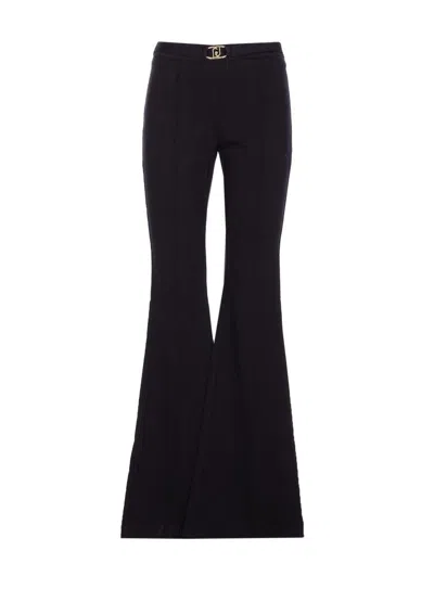 Liu •jo Logo Belt Flared Leg Trousers In Black