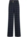 Shop Liu •jo Liu Jo Navy Blue Trousers With Belt In Blu E Bianco