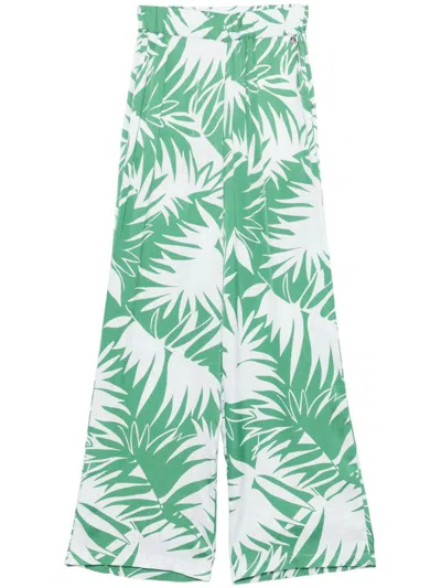 LIU •JO LIU JO SOFT TROUSERS WITH GREEN AND WHITE PRINT