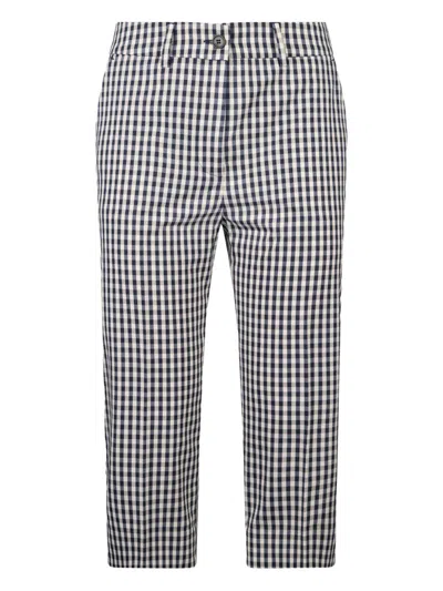 LIU •JO LIU JO BLUE AND WHITE CHECK PATTERN TROUSERS