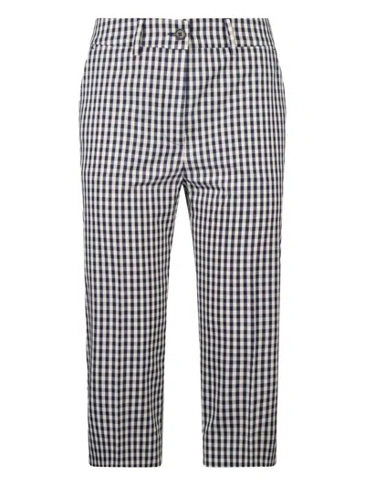 LIU •JO LIU JO BLUE AND WHITE CHECK PATTERN TROUSERS