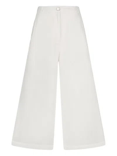 LIU •JO LIU JO WHITE RAMIE TROUSERS WITH SEMI-SHEER CONSTRUCTION
