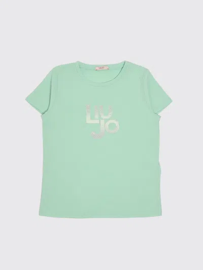 Liu •jo Kids' Liu Jo Cotton T-shirt With Rhinestone Logo In Green
