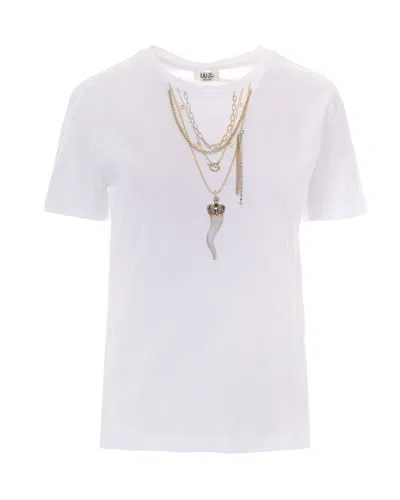 Liu •jo Graphic-print Rhinestone-embellished T-shirt In White