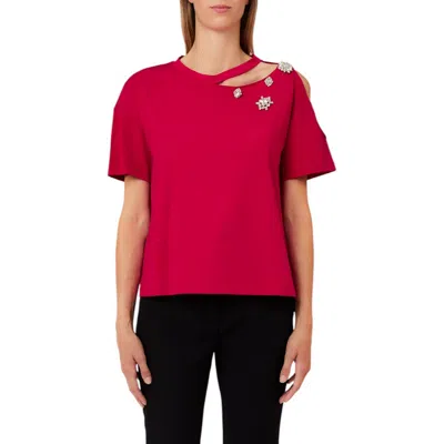 Liu •jo T-shirt With Embroidery Jewel Woman Red