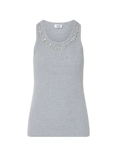 Liu •jo T-shirt With Jewel Decoration In Gray