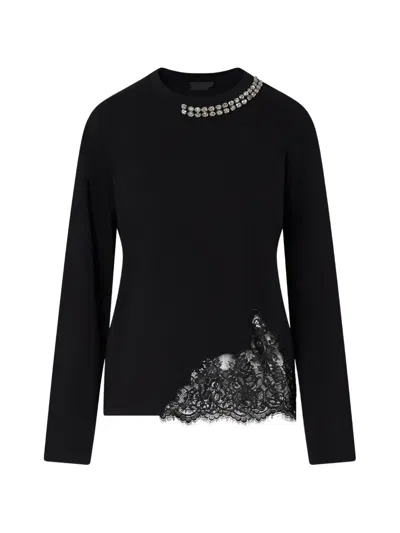 Liu •jo T-shirt With Lace And Jewel Embellishments In Black