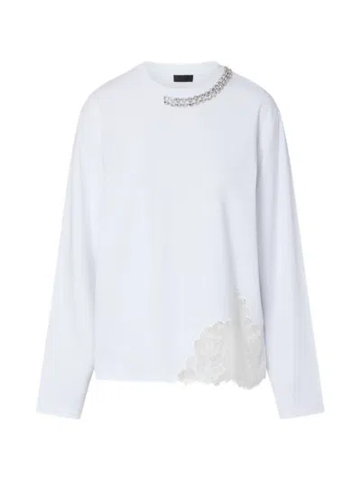 Liu •jo T-shirt With Lace And Jewel Embellishments In Gray