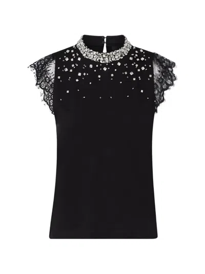Liu •jo T-shirt With Lace And Rhinestones In Black