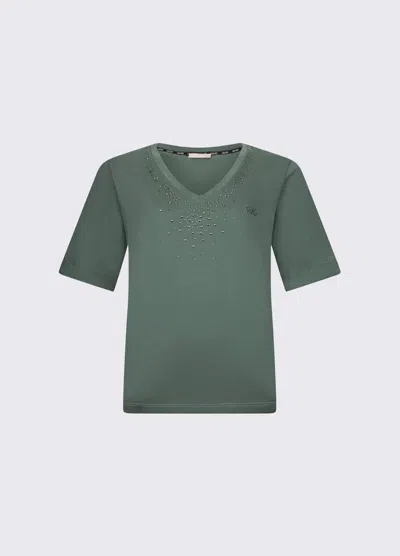 Liu •jo T-shirt With Strass Woman Green Military In Blue